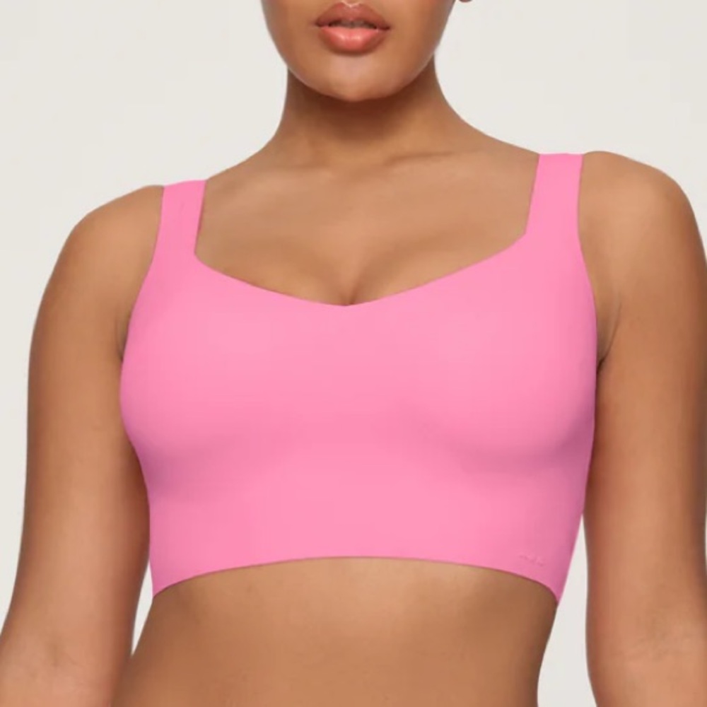 Skims Women’s Pink Naked Plunge Longline Bralette in Color Pink in size XL